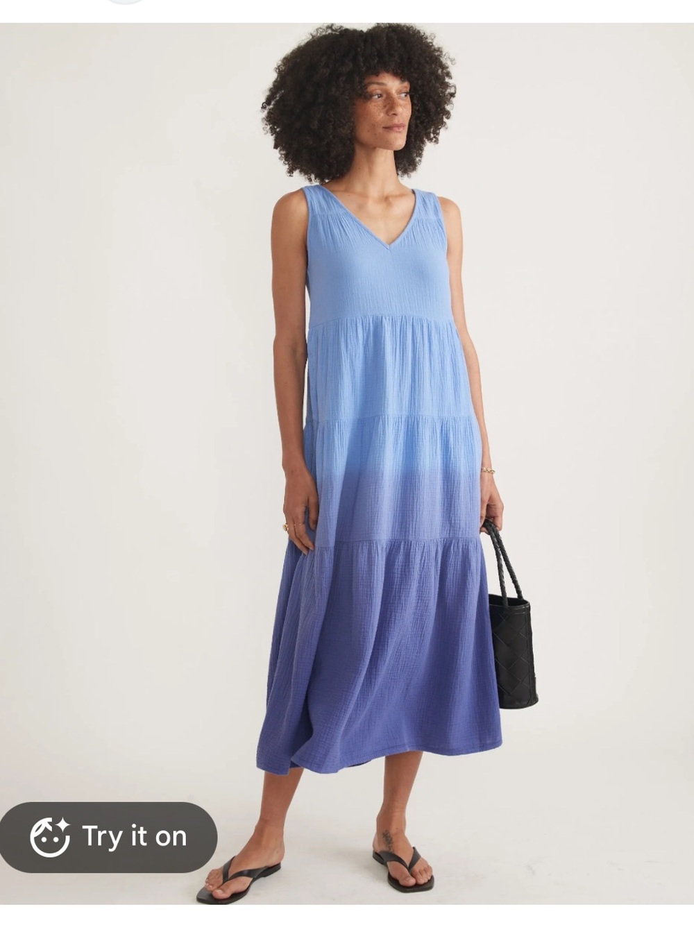 Marine Layer Tiered V-Neck Maxi Dress in Light Blue-to-Purple Ombre